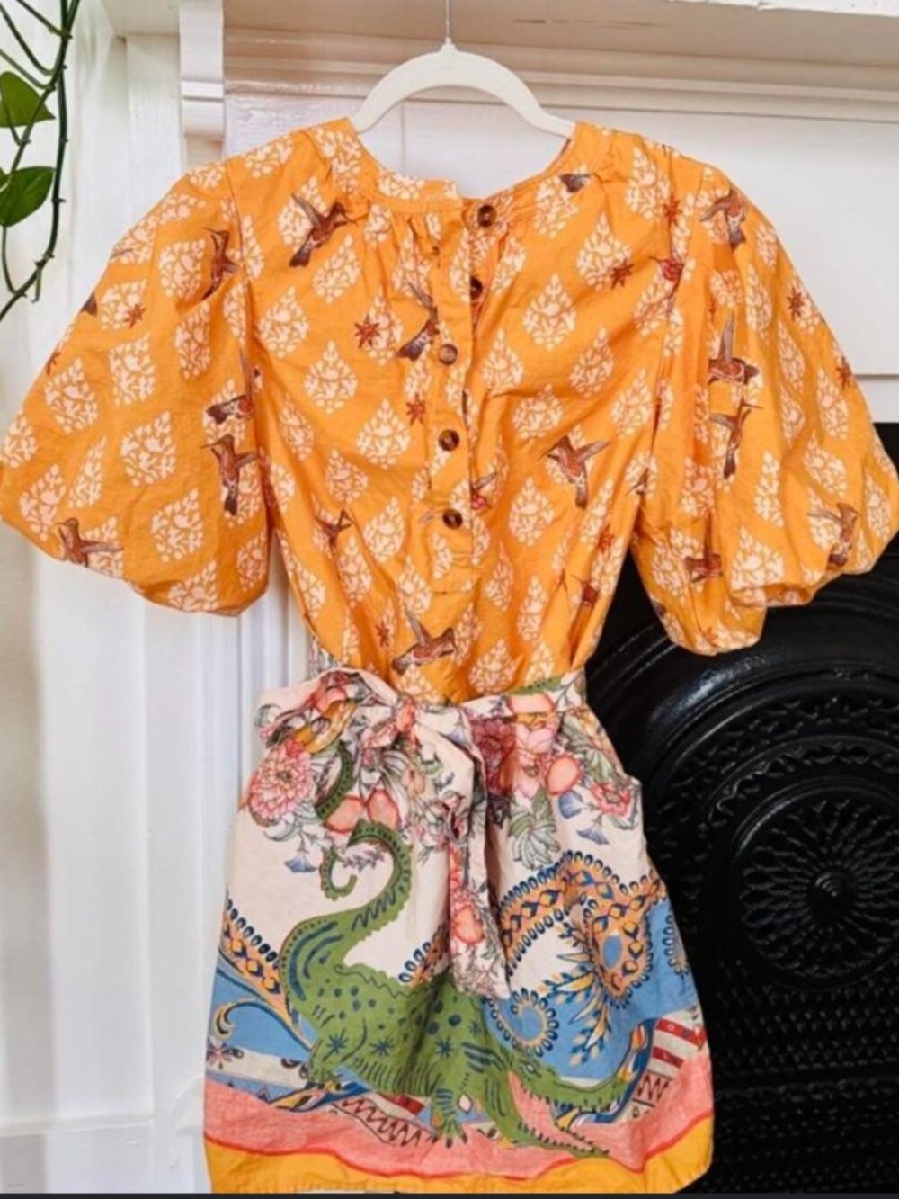 A Loves A Alligator Print Puff-Sleeve Mini Dress – Marigold – Size XS (NWT)